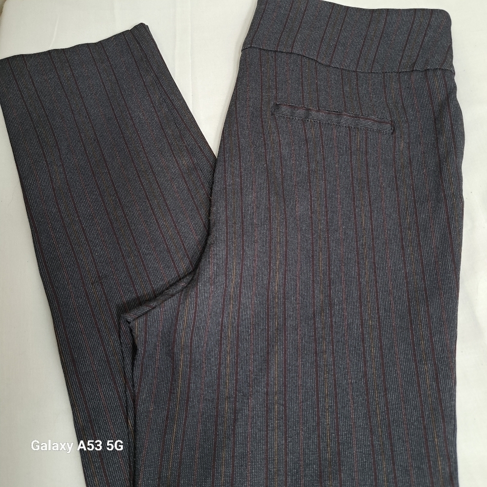 Soho Apparel Dark Gray (Maroon & Gold) Pinstriped Pull On Dress Pants Women's Sm
